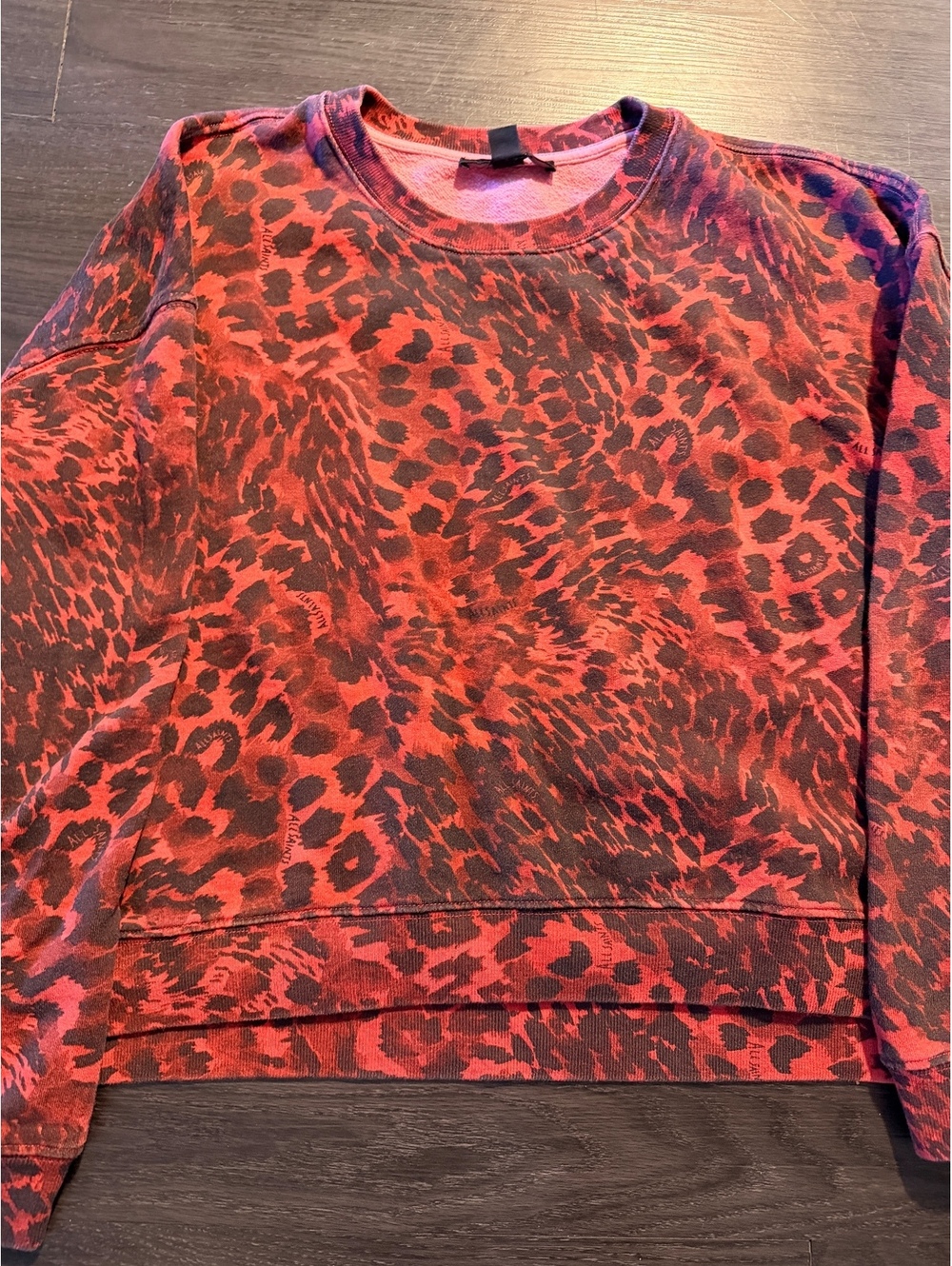 AllSaints Lo Redar Red Leopard Print Crewneck Sweatshirt Medium